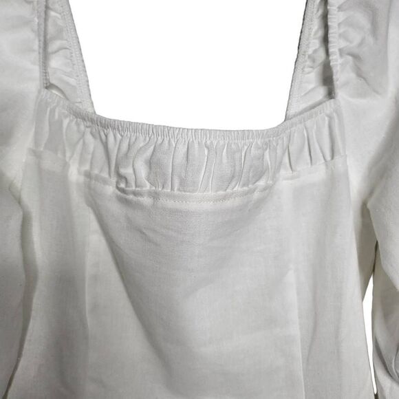 NEW Free People Square Neck Balloon Sleeves Cotton/Linen White Mini Dress Sz M - Picture 4 of 12